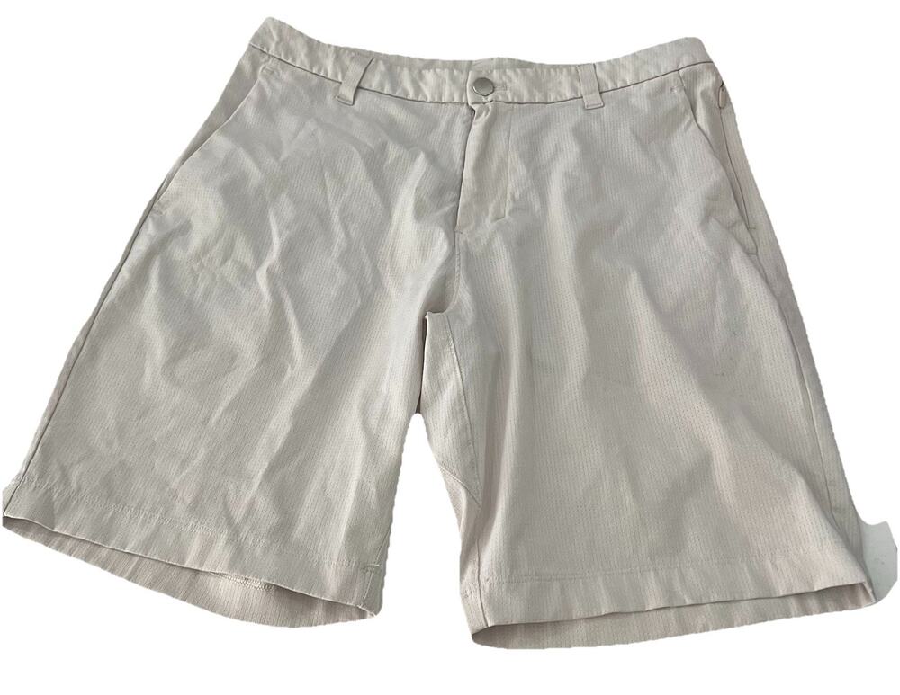 Lululemon Commission Shorts Mens 31 Beige Flat Front Stretch Zip Performance